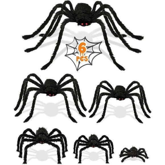 Halloween Plush Spiders Set Scary Fake Spider for Indoor Outdoor - Picture 6 of 7